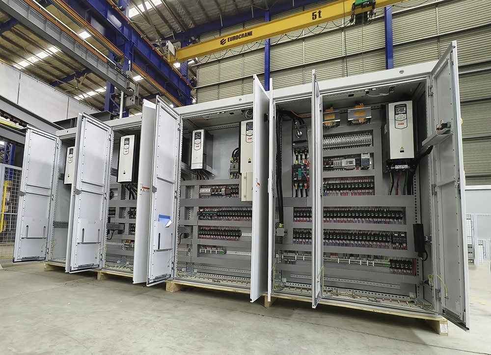 Eurocrane crane electrical control cabinet with PLC and VFD systems