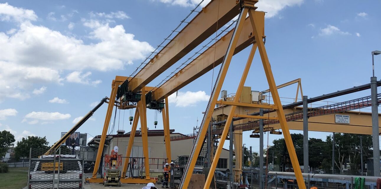 Portal crane legs and gantry beam installation on site