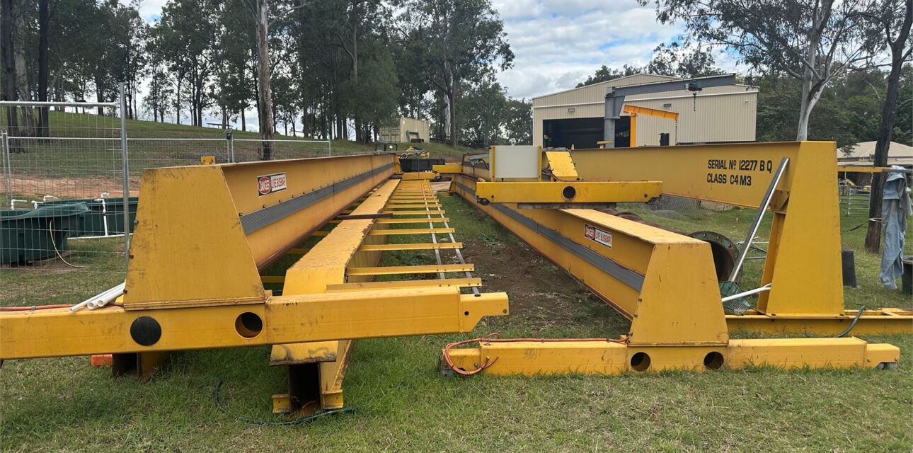 Second hand overhead crane beams and components stored for inspection